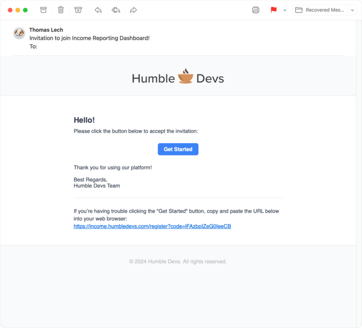 Invitation email